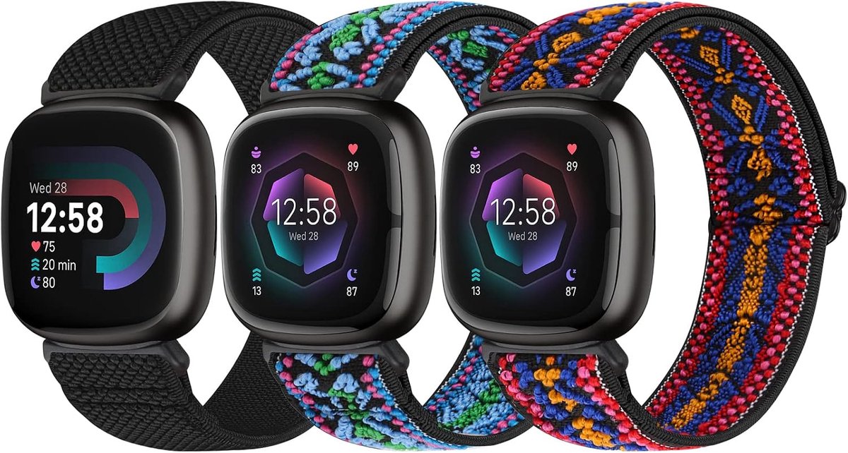 Elastische armband compatibel met Fitbit Versa 4/Versa 3/Fitbit Sense 2/Sense voor dames en heren, nylon, zacht, verstelbaar, rekbaar, Solo Loop reserveband