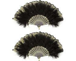2 stuks 1920s vintagestijl vouwbare handwaaier met marabouveren, flapper-stijl vouwbare handwaaiers, handwaaier met veren, handwaaier voor een jaren 20 vintage Gatsby-feest, voor