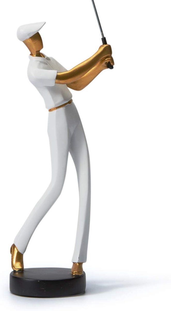 Figuur Decoratie Golf Sculpture Modern Standbeeld Kunst Golfspeler Voor Huis Cedeau Giftbox Polyresin Wit 24cmH