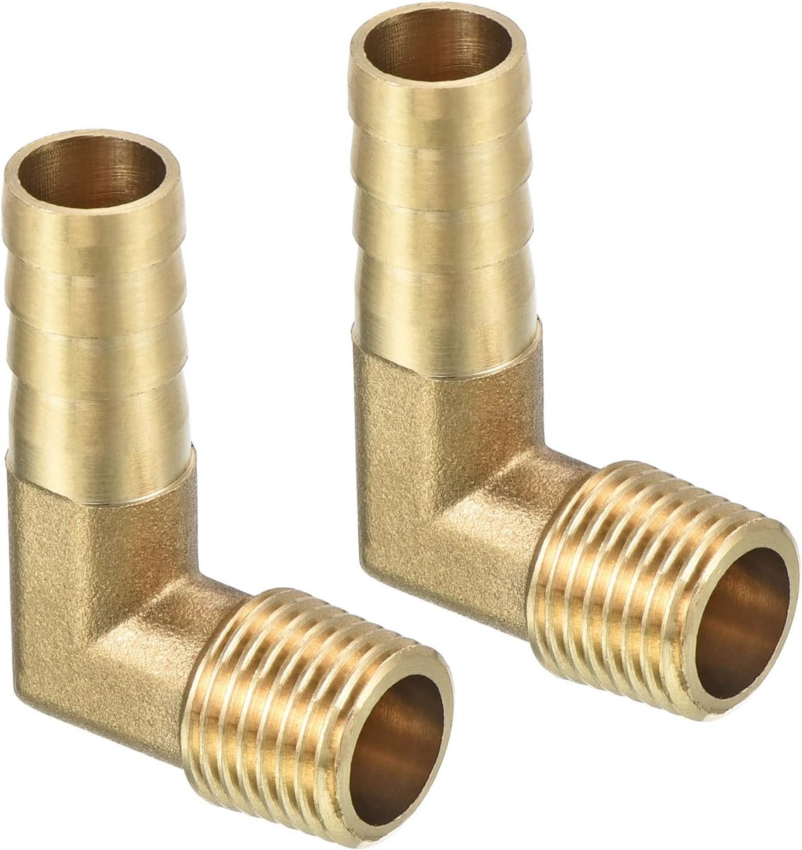 10 mm weerhaak tot 1/4 inch PT buitendraaibuis x 2 stuks 90 graden elleboog-messing schroefverbinding voor lucht water brandstof pneumatische slang goud