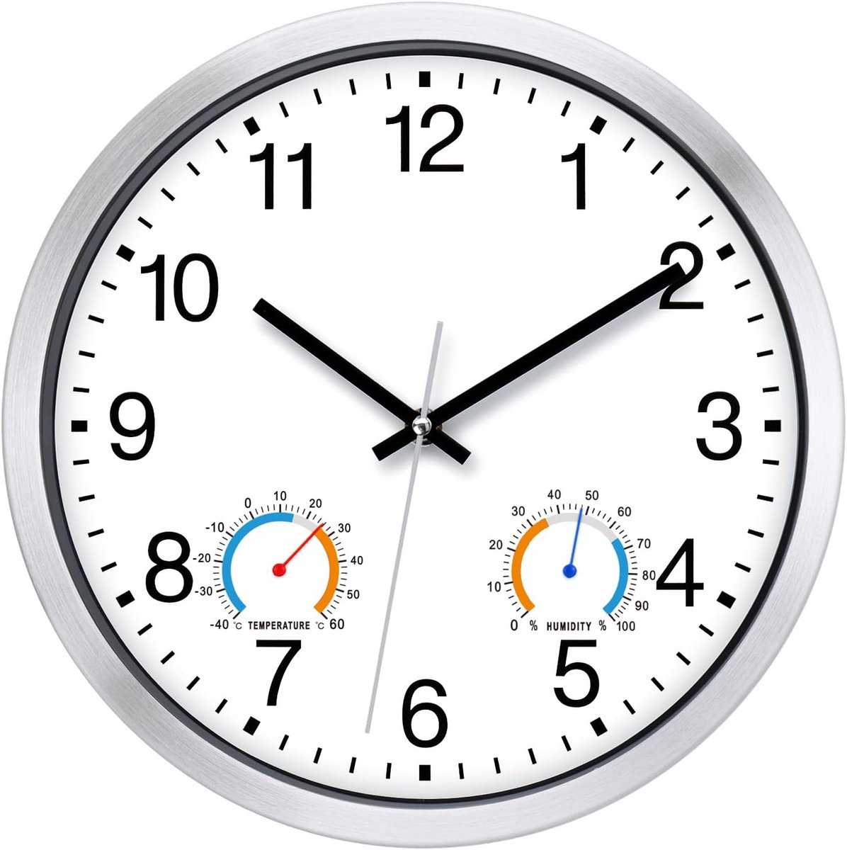 30 cm tuinklokken voor buiten, waterdicht, met thermometer en hygrometer, stil, niet-tikkend, batterij-aangedreven kwarts, metalen wandklok voor buiten, huis (wit)