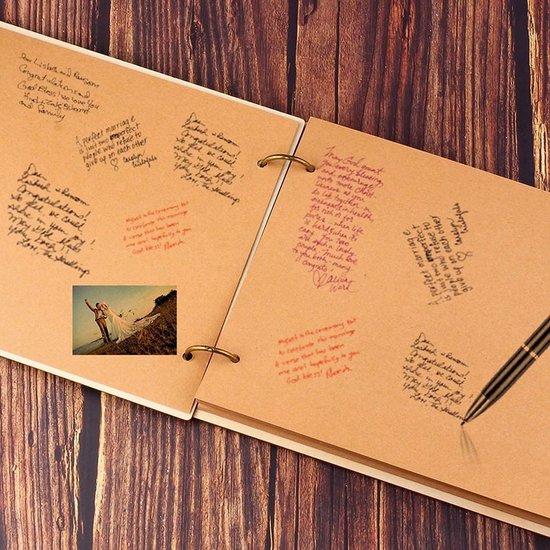 Bruiloftsgastenboek van hout, vintage gastenboek met 30 pagina's, album, scrapbook, vaste omslag, herinneringscadeau, verlovingsfeest, verjaardag (bruiloftsboek) — afbeelding 2