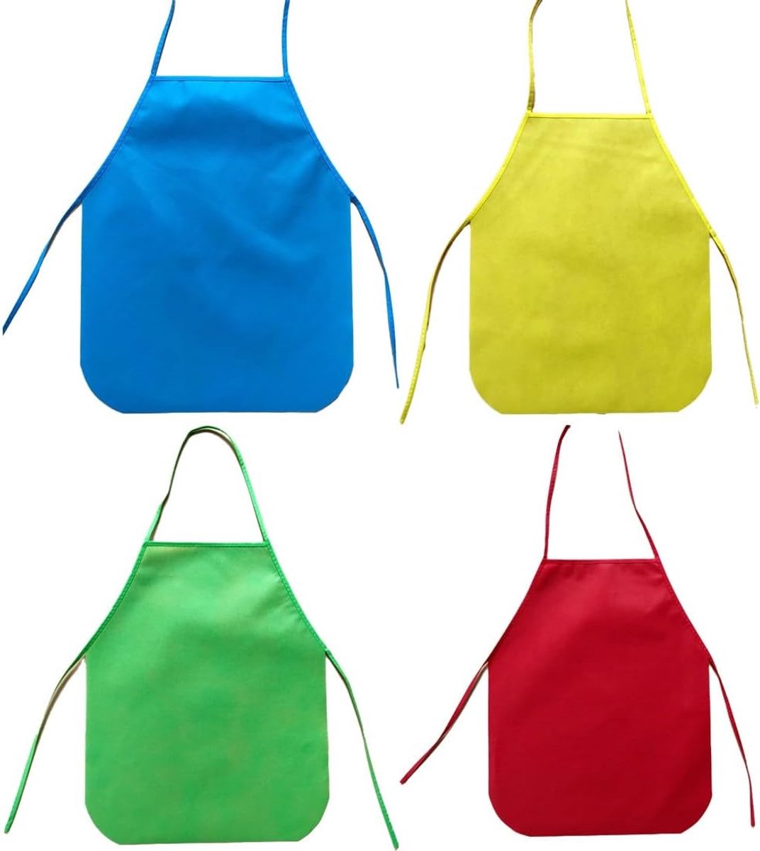 4 stuks knutselschort voor kinderen, stoffen schilderschorten, kinderschort en kinderkookschort voor tekenen, schilderen, bakken en koken, Meerkleurig, M
