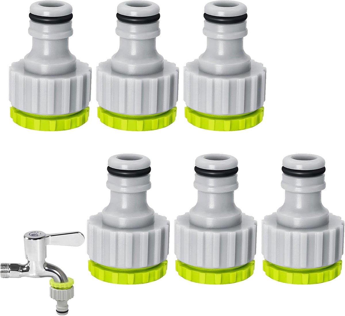 6 stuks universele kraanaansluiting vrouwelijke schroefdraad, 2-in-1 adapter voor waterkraan, tuinslang, robuust en duurzaam, adapter voor tuinieren