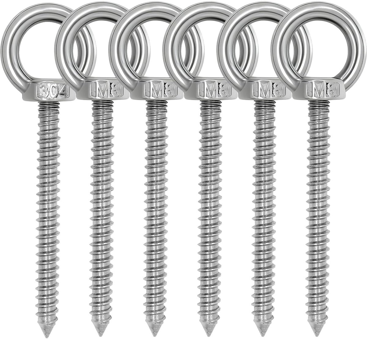 oogschroeven, roestvrij staal, heavy duty oogschroeven, M8, ringschroeven, houten schroefdraad, oogschroef m8, robuuste ooghaken voor hangmatten, schommelstoel, luifels, vaste