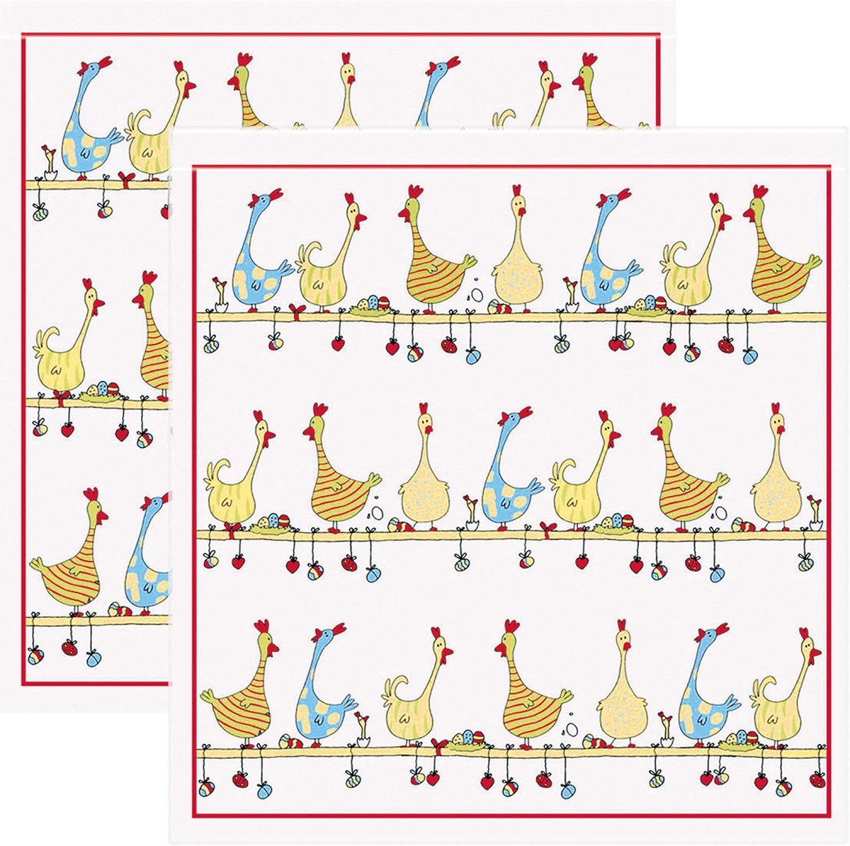 Badstof Handdoek Theedoek 2-pack Katoen Kippen Grootte 50x50 cm