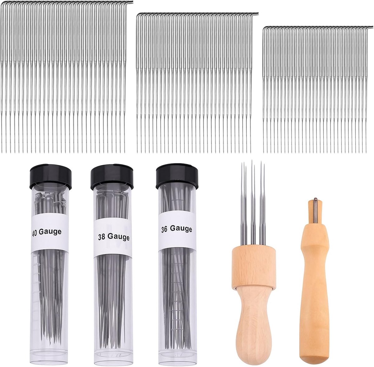 Naaldvilt Set, Naaldviltset met 90 Viltnaalden in 3 Maten, Viltset voor Wolbewerking, Vilt Starterset Viltnaalden Set voor Droogvilten, Houten Viltnaaldgreep, DIY Knutselen voor Beginners