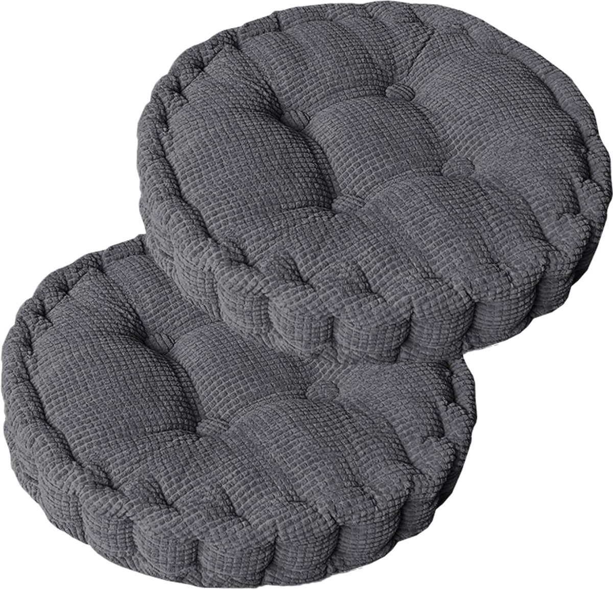 rond, set van 2 vloerkussens, 40 x 40 cm zitkussen, stoel, katoenen bekleding, dik vloerkussen, yogakussen, huisdierbed, zitkussen voor binnen en buiten, donkergrijs