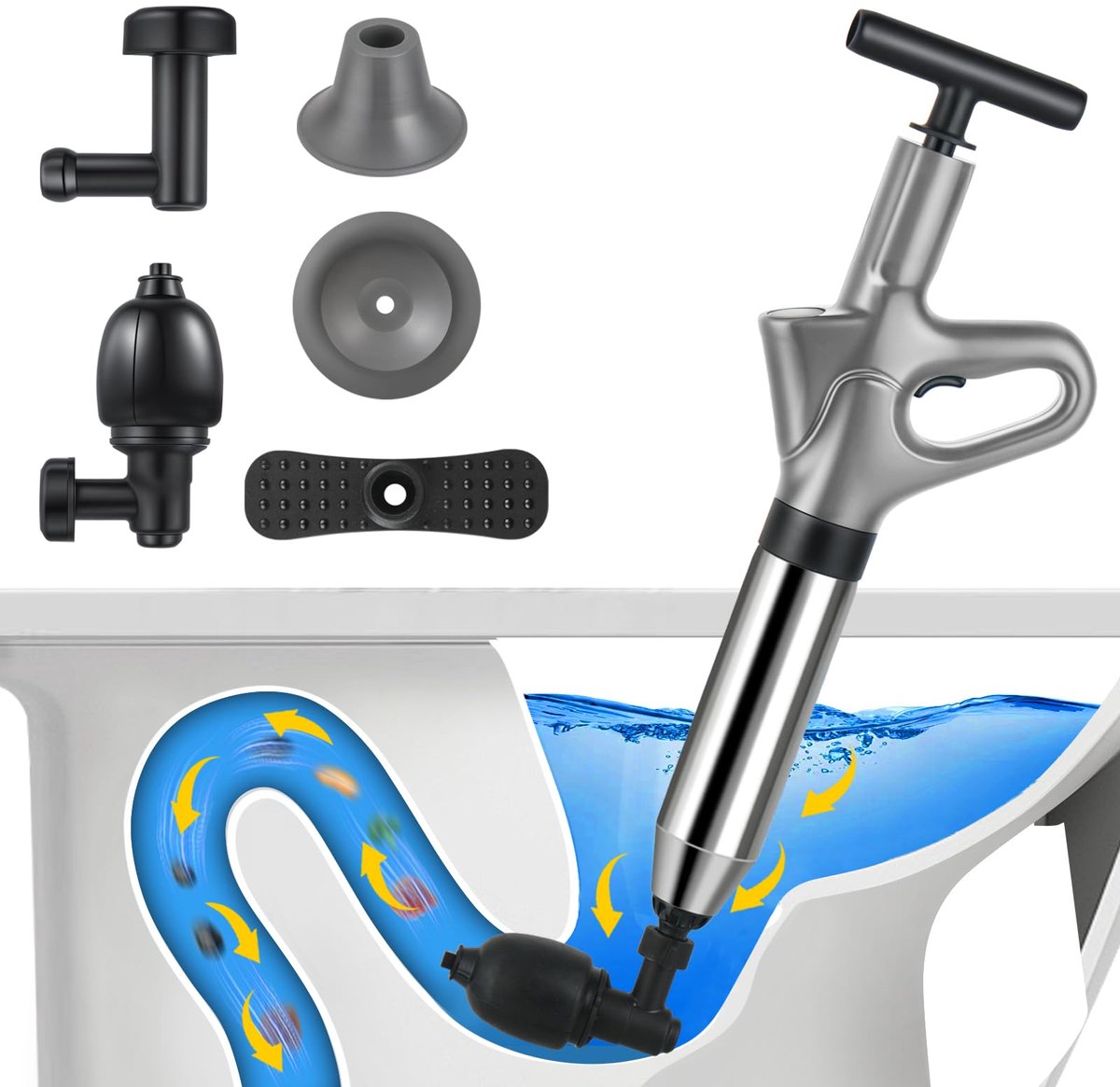SnelShoppen - Afvoerontstopper met Barometer, Zuignap Toiletreiniger met Vier Zuignappen voor Toiletten, Badkamers, Spoelbakken en Leidingen - Effecti