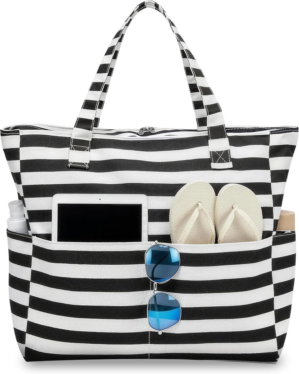 Strandtas, ruime familie, 40 liter, grote badtas voor dames, met ritssluiting, reistas, boodschappentas, zwembad, watersport