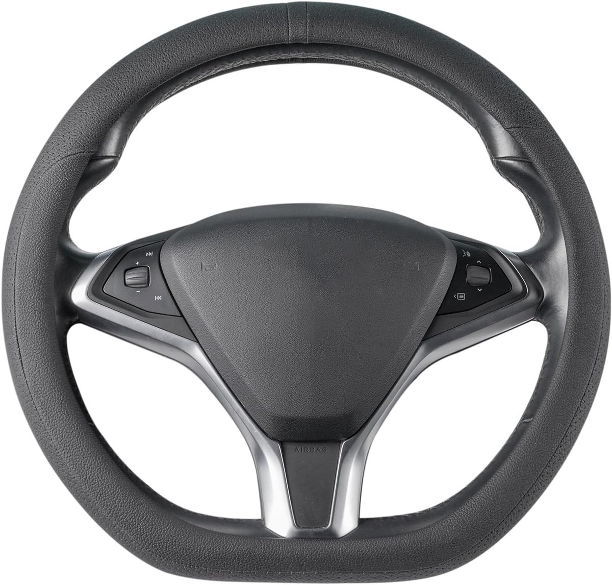 15 Inch D-vorm Stuurhoes Microvezel Leer, Sportief Antislip Grip Autostuurwielhoezen Past op D-vormige Auto Stuurwiele, Maat M 37-38cm Zwart