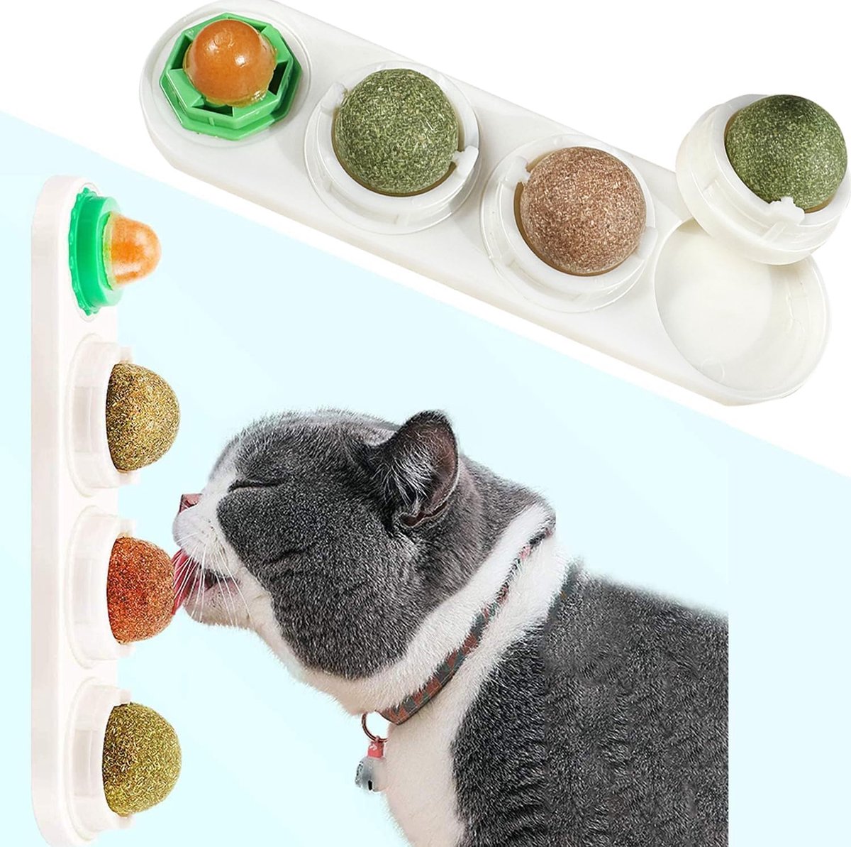 wandbal, kattenkruid, speelgoed voor katten, tanden, schoon eetbaar, roterende kattenmunt, ballen, gezonde natuurlijke kattentraktaties (wit)