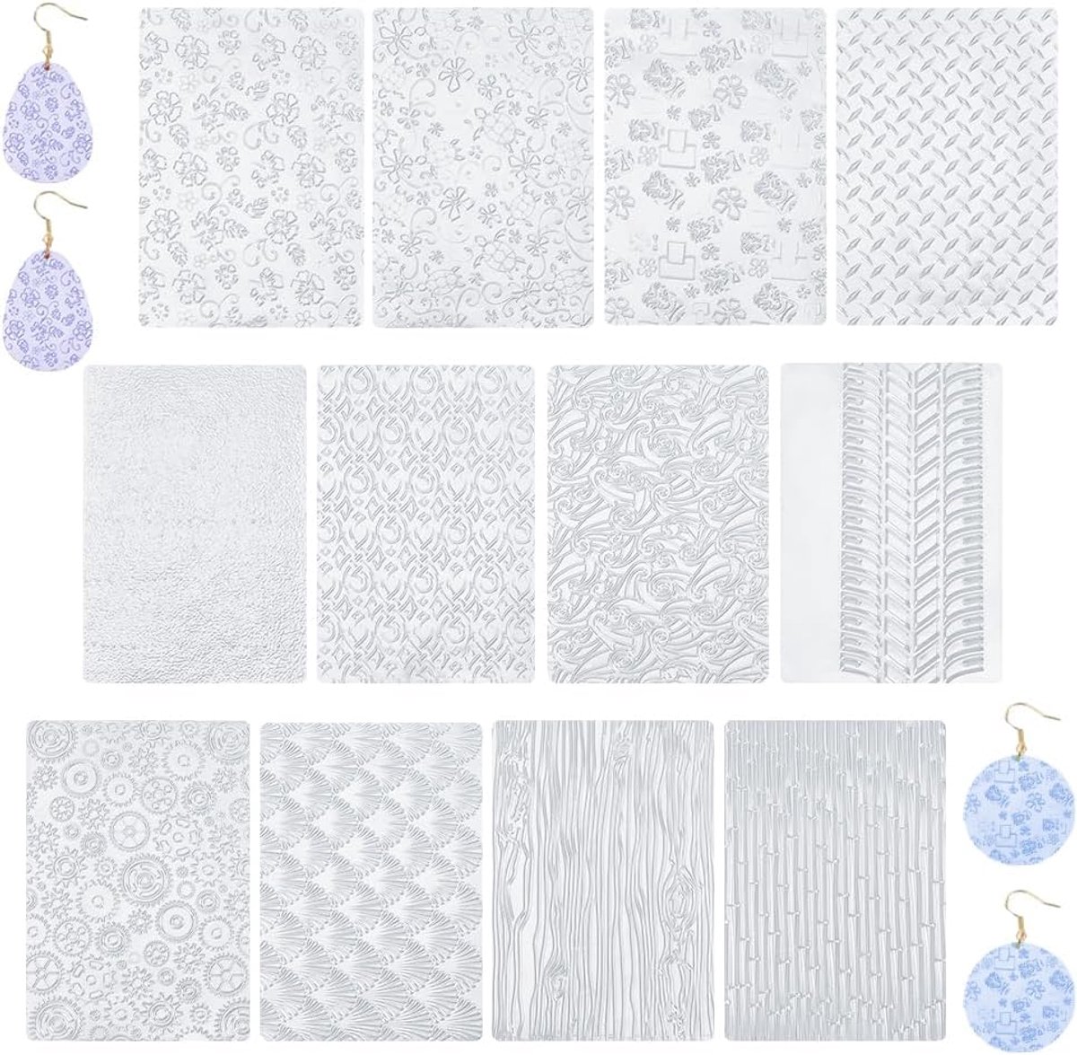 12 Stuks Klei Textuur Matten DIY Polymeer Klei Textuur Vellen Aardewerk Gereedschap Accessoires Boho Embossing Textuur Roller voor Vrouwen Oorbellen Sieraden Maken DIY Ambachten 15x25 cm