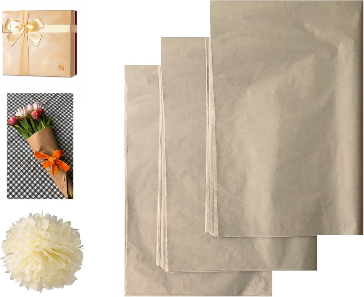 30 Vellen Tissuepapier voor Het Verpakken van Bloemboeketcadeaus | Bruiloftsfeest Verjaardag Pasen Inpakpapier voor Verpakking Ambachtelijke Kunst Decoratie 50x75cm (Beige)