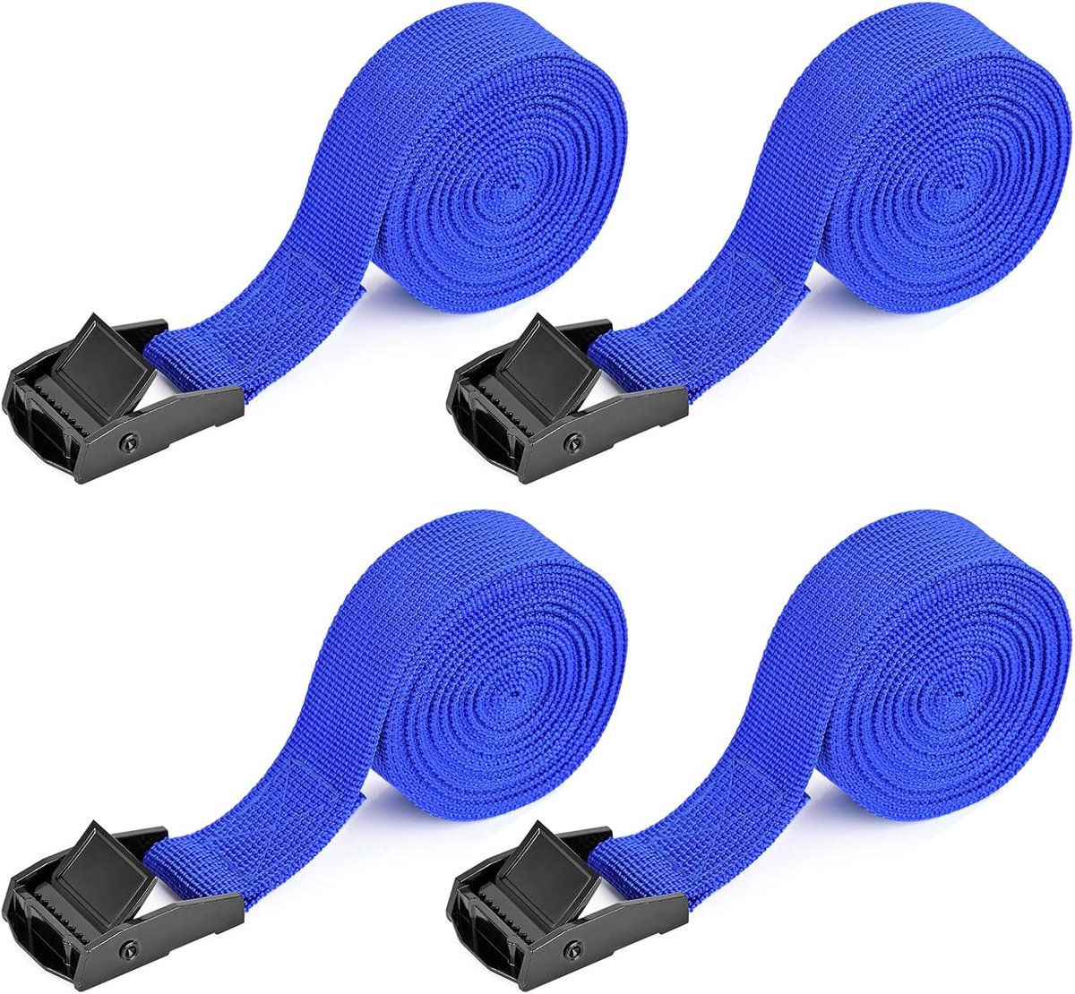 Spanbanden Kort met Ratel, Sjorbanden met Kliksluiting 2,5 m x 2,5 cm voor Auto, Bagagedrager, Fietsendrager, Surfen, Fiets (Blauw)