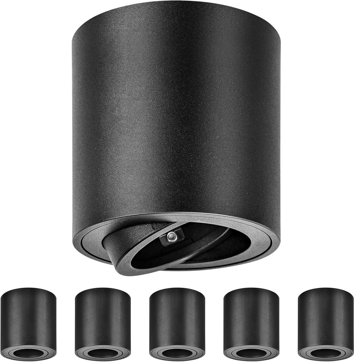 GU10 Opbouwspots Zwart, Ø80x84mm Ronde Plafondspots Opbouw, 30° Zwenkbaar, Plafondlamp 230V met GU10 Fitting, Aluminium Opbouw Spots, Zonder Lichtbron, 6 Stuk