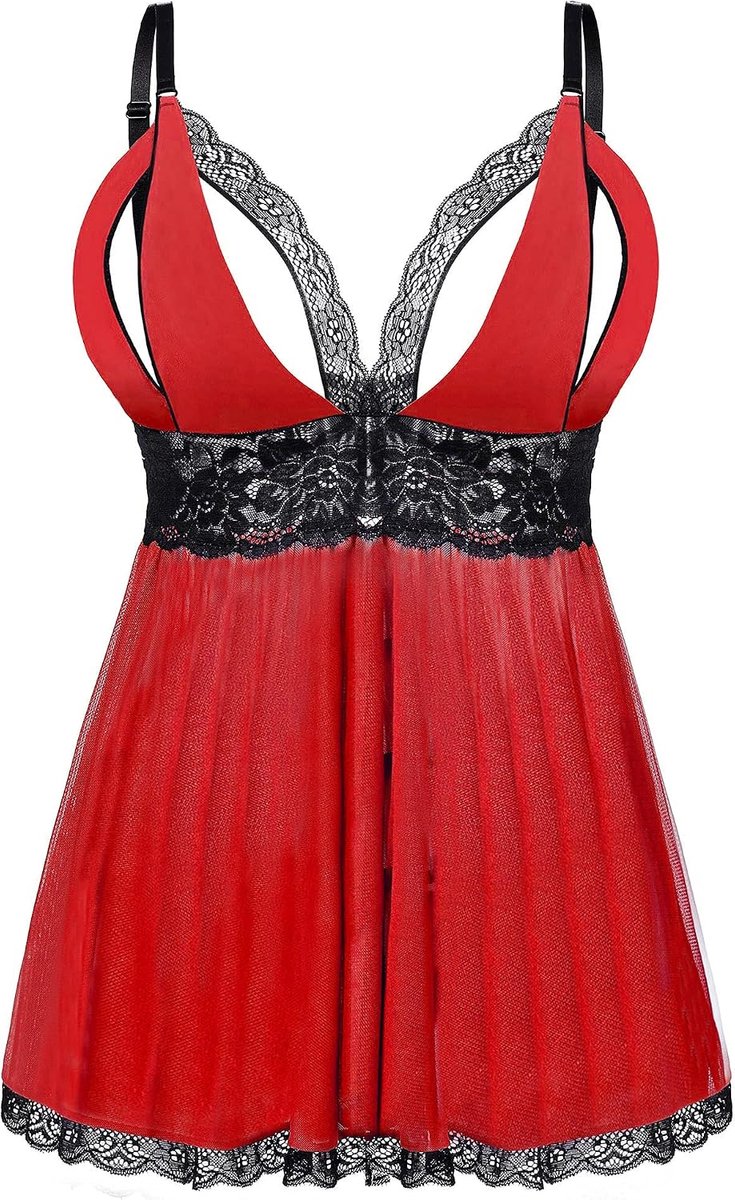 Vrouwen Sexy Plus Size Babydoll Jurk Kanten Babydoll Lingerie Chemise Nachtkleding Lingerie Set met G-String