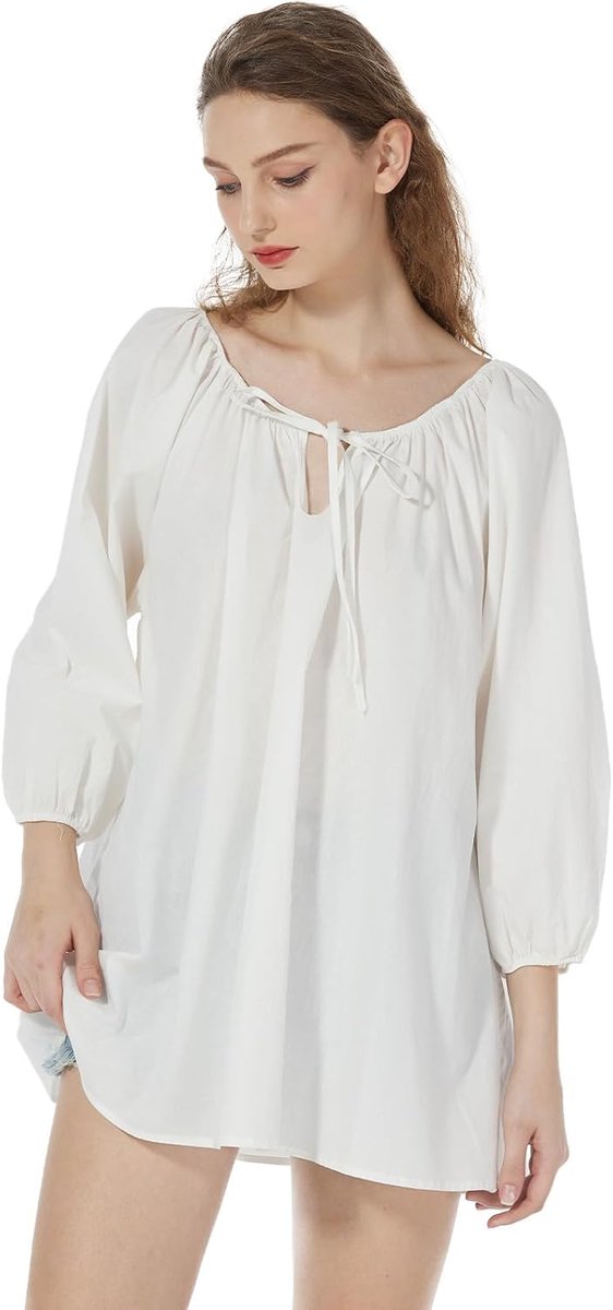 Victoriaanse Katoen Blouse Renaissance Boho Top met 3/4 Mouwen en Veters voor Middeleeuwse Gotische en Casual