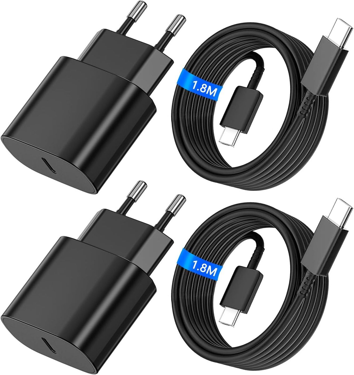 [2 Stuks] USB C-oplader voor Samsung, 25 W snelstroomadapter met 1,8 m oplaadkabel, voeding type C compatibel met Galaxy S20/S21/S22/S23/S24 Ultra