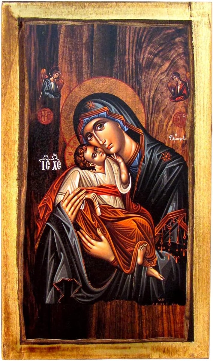 houten Griekse christelijke orthodoxe hout pictogram van de Maagd Maria & Jezus Christus/H2