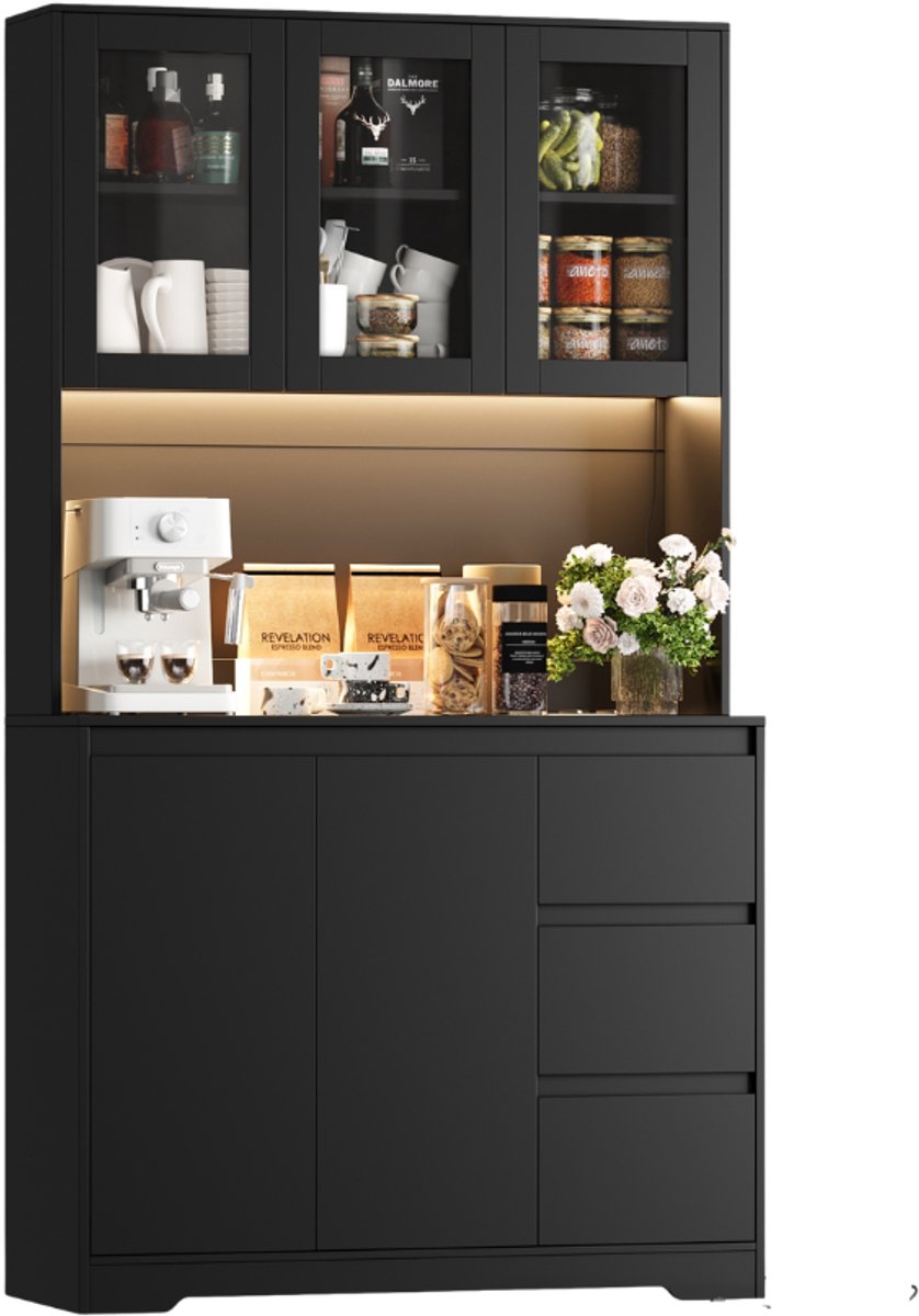 Getone Kitchen Sideboard – Voor Keukenopslag en Organisatie – Met LED, Stopcontact en Verstelbare Planken – 180cm Hoog, 100x38,6cm, Wit