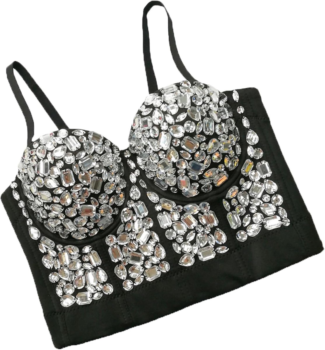 Strass Diamant Push Up Bustier Crop Top Gothic Punk Korset Clubwear Party BH Blouse Tops, zilver, S