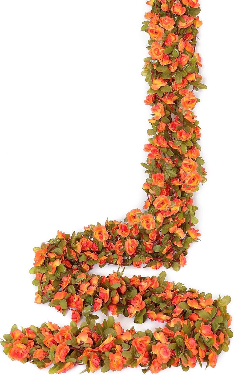 SnelShoppen - 5 Stuks Kunstbloemenslinger 2,45 m Herfstbladeren Wijnstokken Bloemenkrans Rozen Zijde Bloemen Decoratie voor Bruiloft, Slaapkamer, Muur