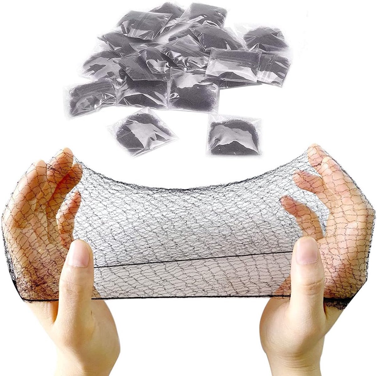 20 Stuks Haarnetjes voor Damesbroodje, Onzichtbare Haarnetten met Elastische Randgaas (Zwart)
