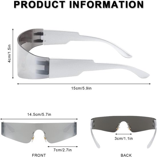 zonnebril, rave-bril, snelle bril, technobril, ruimtebril, alienbrilset, futuristische gespiegelde zonnebril, funbril, partybril, cosplay-kostuumaccessoires — afbeelding 3