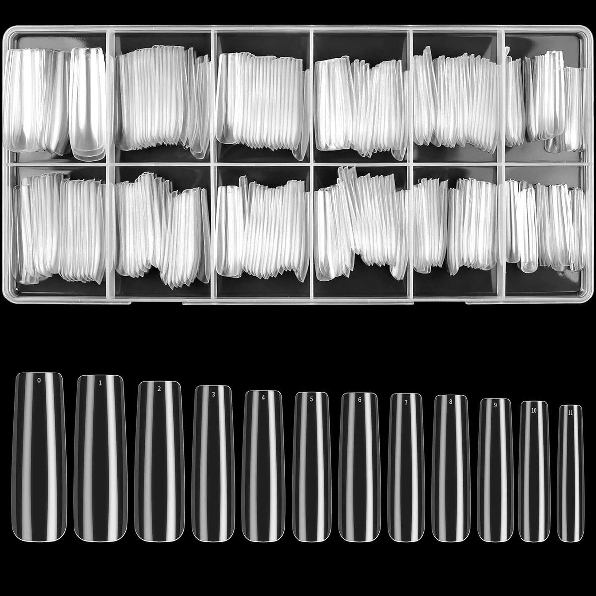 240 stuks transparante extra lange nageltips, volledige dekking valse kunstmatige nageltips, Press-on nagels, ballerina Franse nepnagels tip voor manicure salon (transparant)