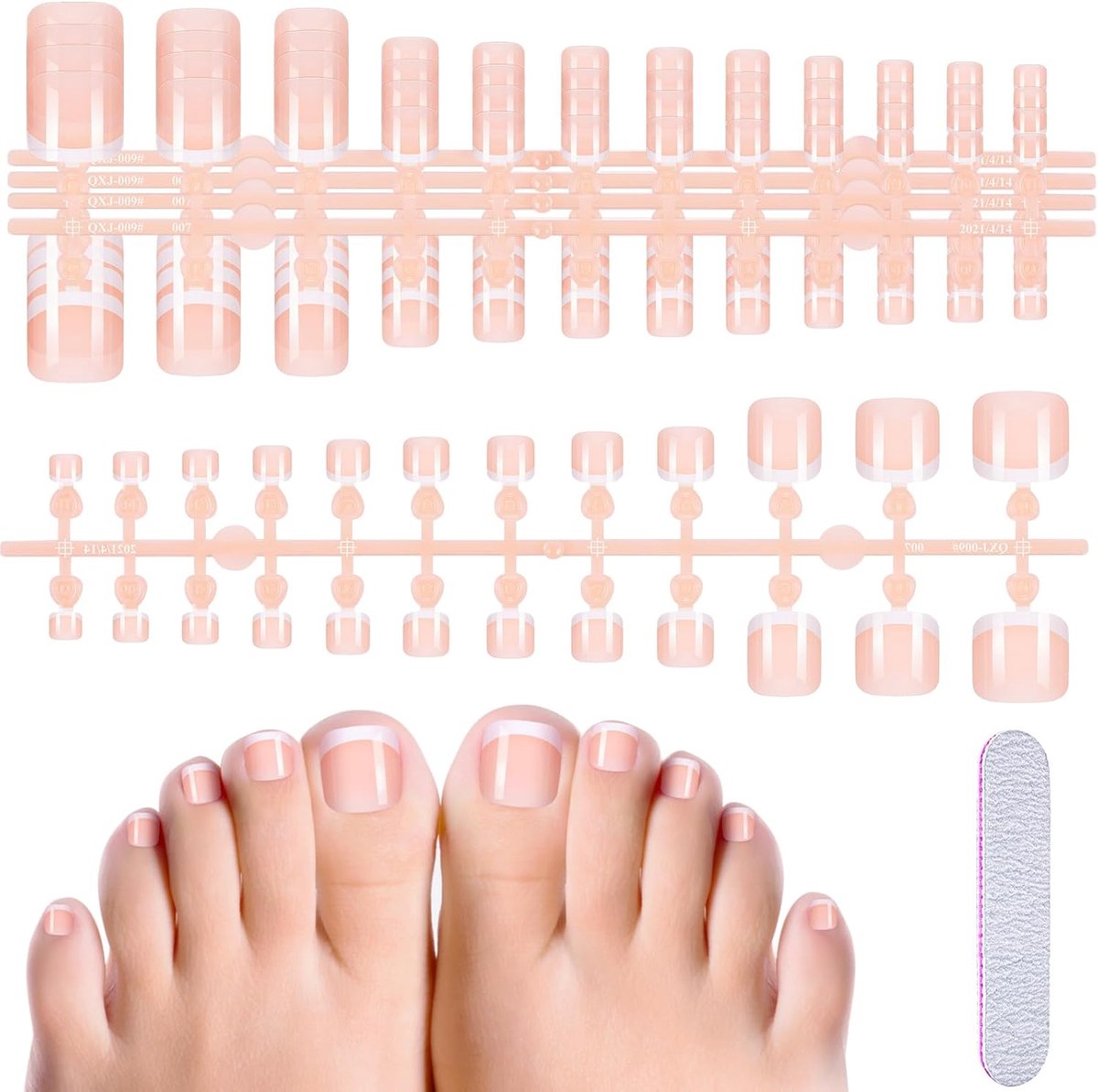 120 Pieces False Toenails Kit, French Press-on Toenails Artificial Natural Acrylic Fake Toenail Tips, Full Cover Toe Nails Tips for Women, 12 Sizes