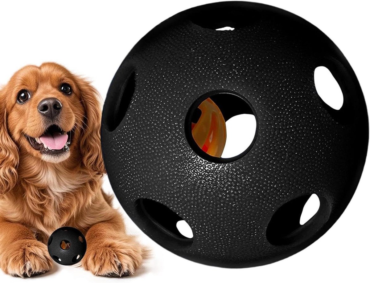 Honden Snackbal - Hondenspeeltje Bel - Interactief Spel - Duurzaam Rubber - 9 cm - Zwart