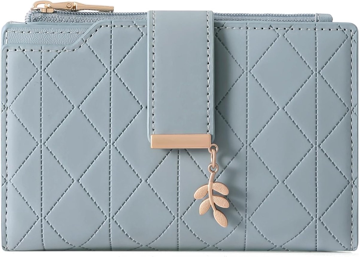 Portemonnees voor Vrouwen Lederen Bifold Kleine Vrouwen Portemonnees RFID Blokkerende Dames Portemonnee Met Rits Coin Pocket, B-licht Blauw, 2.5 cm x 10 cm x 14 cm, Klassiek
