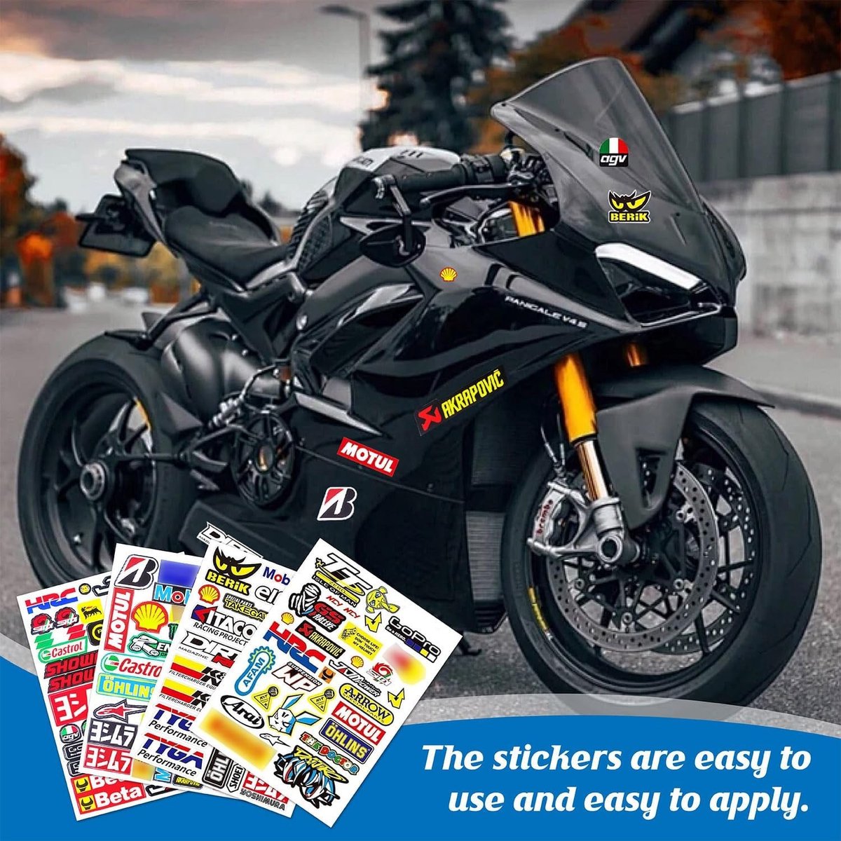 Coole racestickers voor motorcross, skateboard en auto - Vinyl stickers voor helmen en off-road voertuigen, 4 vellen