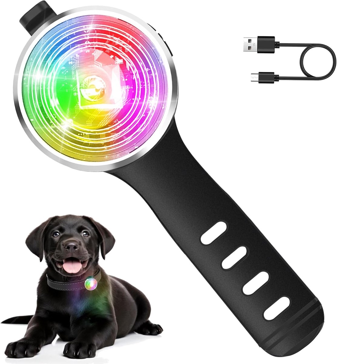 SnelShoppen - Tubasion Hondenlamp voor Nachtelijke Wandelingen, Oplaadbaar Veiligheidslicht met 8 Modi, IP66 Waterdicht, Siliconen Band, LED Hondenhal