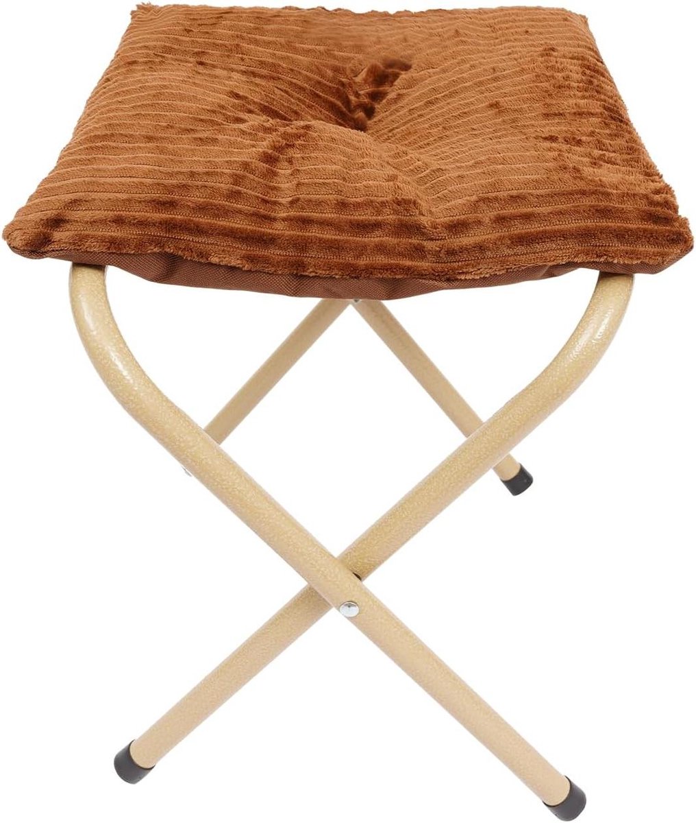 Opvouwbare voetensteun - Kruk met kussen - Ontspannen thuis - Metalen poten - 33 x 34 cm - Koffie