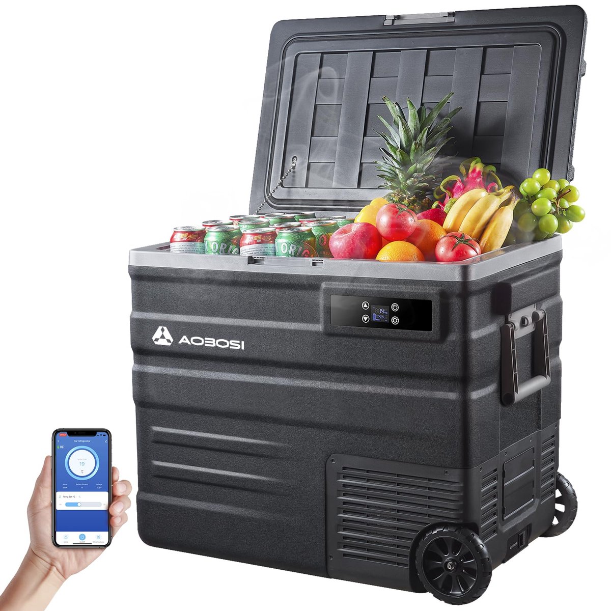 SnelShoppen - AAOBOSI Compressor-koelbox 65 liter met WiFi-app-bediening, elektrische koelbox voor auto, vrachtwagen, boot en camper, tot -20 °C, idea