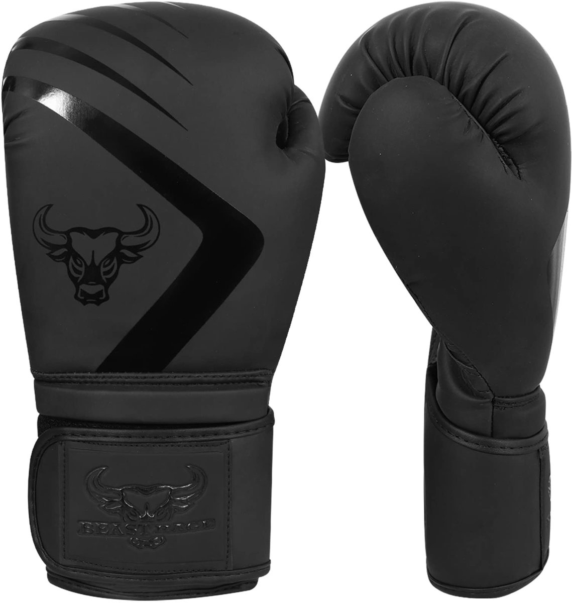 SnelShoppen - BEAST RAGE Bokshandschoenen Muay Thai Kickboksen MMA Sport Heren Dames Zwaar Gevoerd 16 OZ Matte Zwart voor Training Sparring Fitness Wo