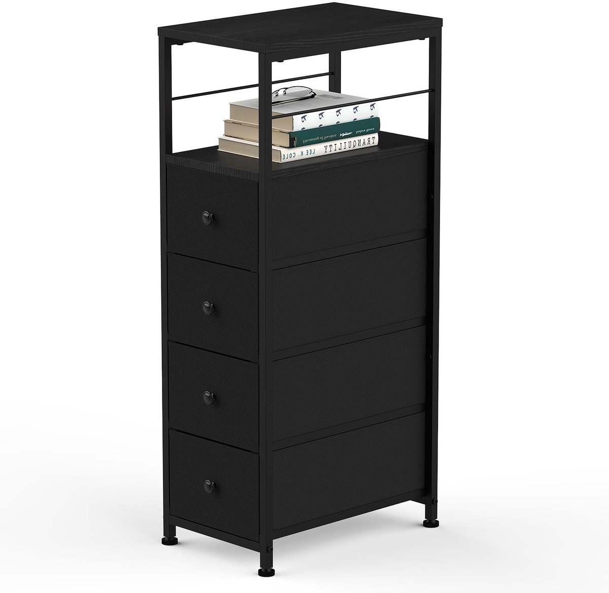 SnelShoppen - Smalle Commode Kast met 4 Stoffen Laden, Ladekast voor Opberging, Opbergtoren, Kastorganizer voor Slaapkamer, Woonkamer, Keuken, Kantoor