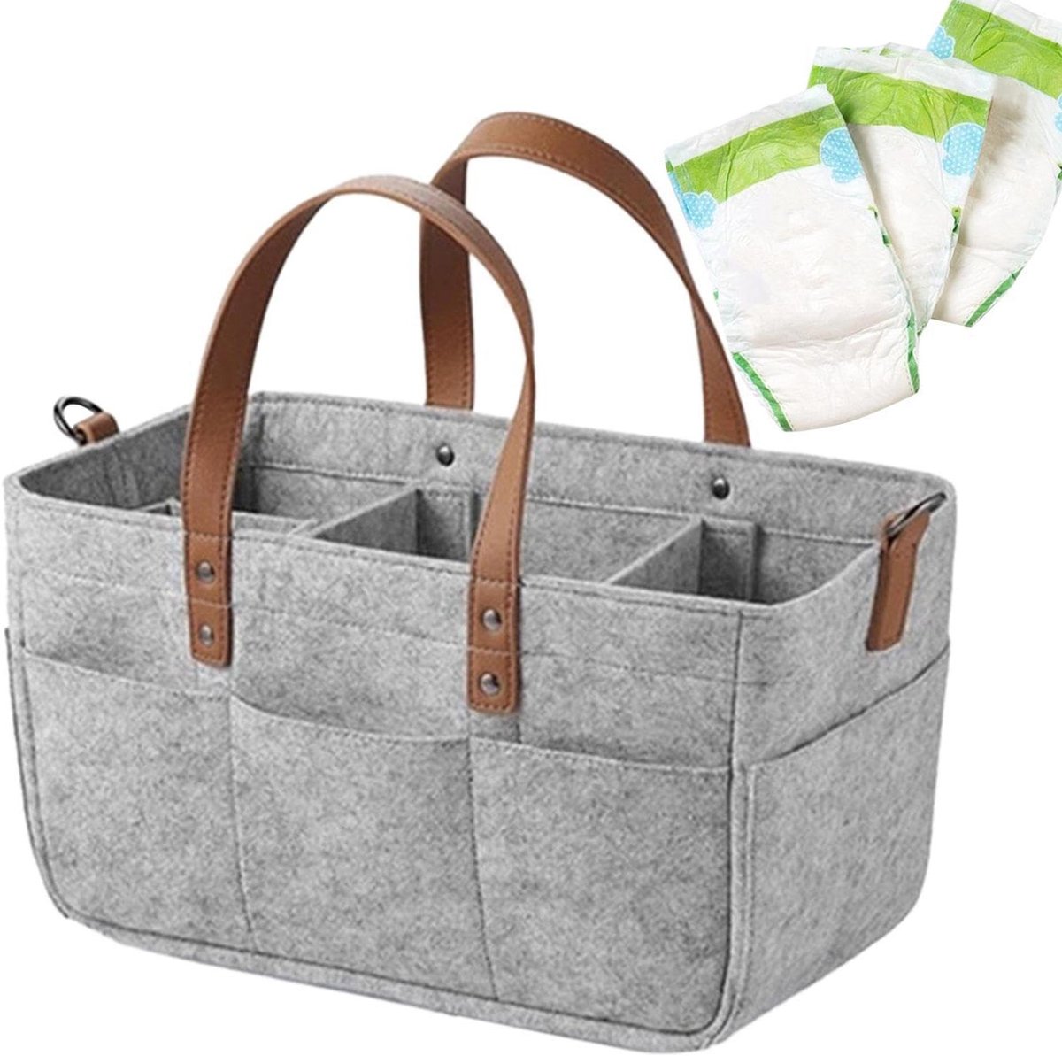 Luiermand Organizer - Baby Opberger - Baby Benodigdheden - Multifunctioneel Draagbaar - 33 x 18 x 15 cm - Grijs