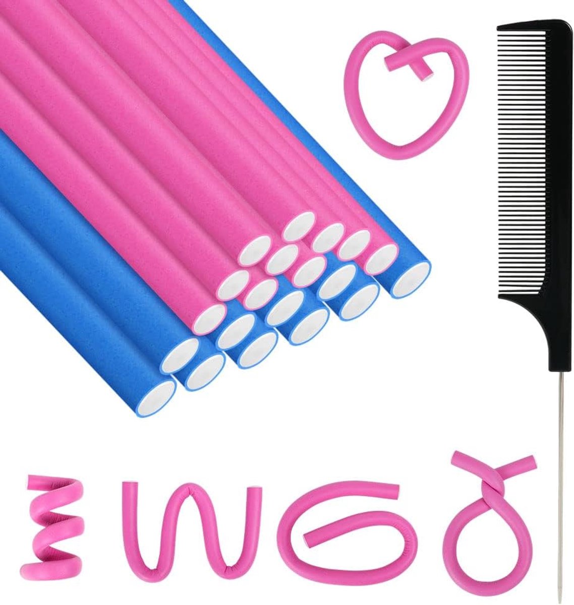 Thijox - 20-delige Flexibele Haarkrultang - Hitteloze Haarrollers - Zachte Schuimhaarrollers voor Kort en Halflang Haar - Rubberen Haardraairoller voo