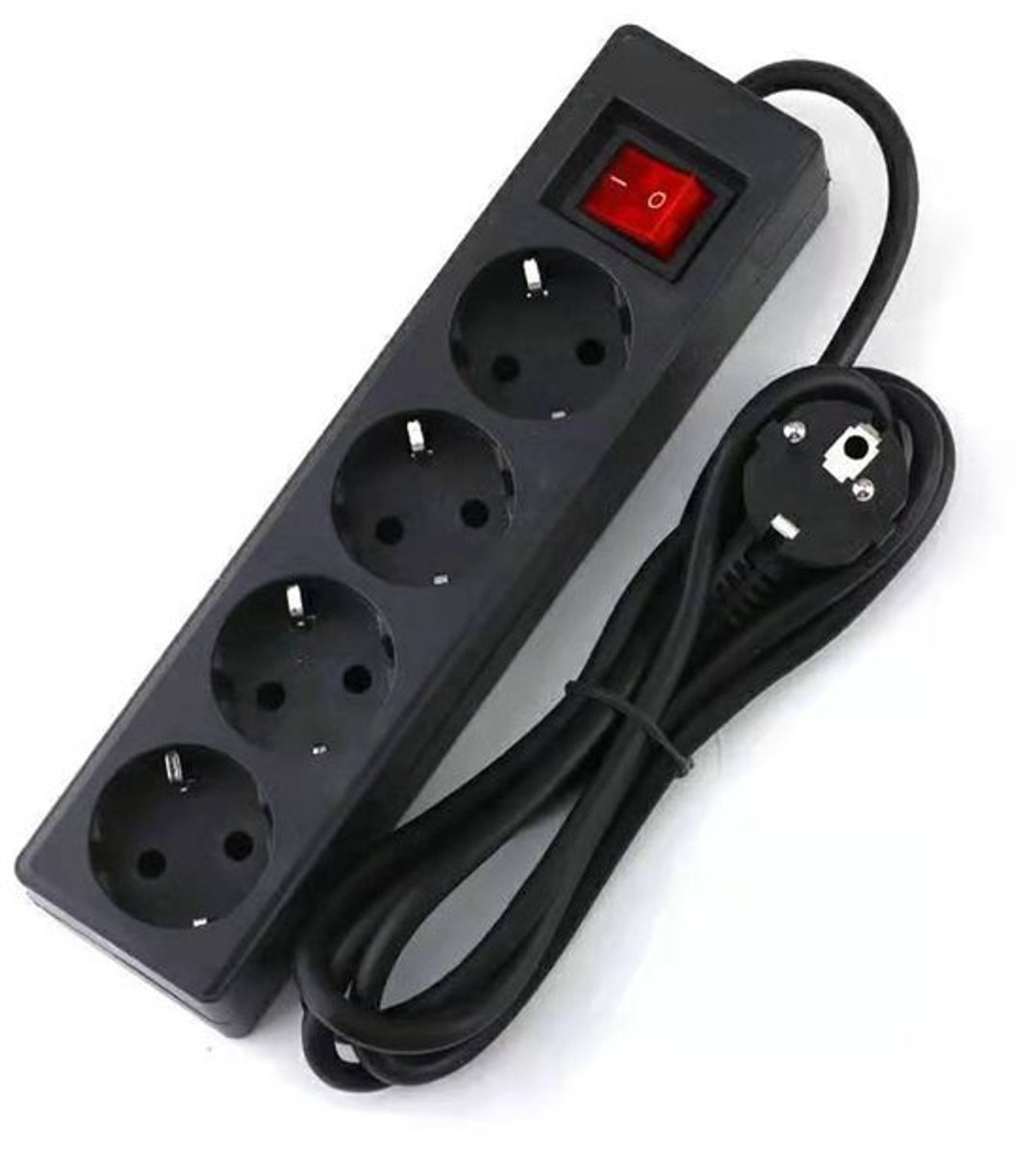 Stekkerdoos met 4 stopcontacten, overspanningsbeveiliging, 4 Franse E-stopcontacten, Duitse aarding, 2 meter kabel, gebruik binnenshuis, zwart 10V 250A
