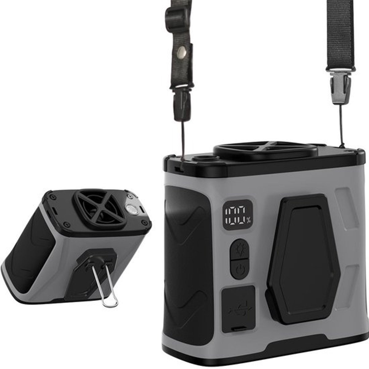 Draagbare riemclipventilator met krachtige koperen borstelloze motor, handsfree oplaadbare draagbare shirtventilator, persoonlijke hangende nekventilator voor kamperen op de werkplek in de buitenlucht