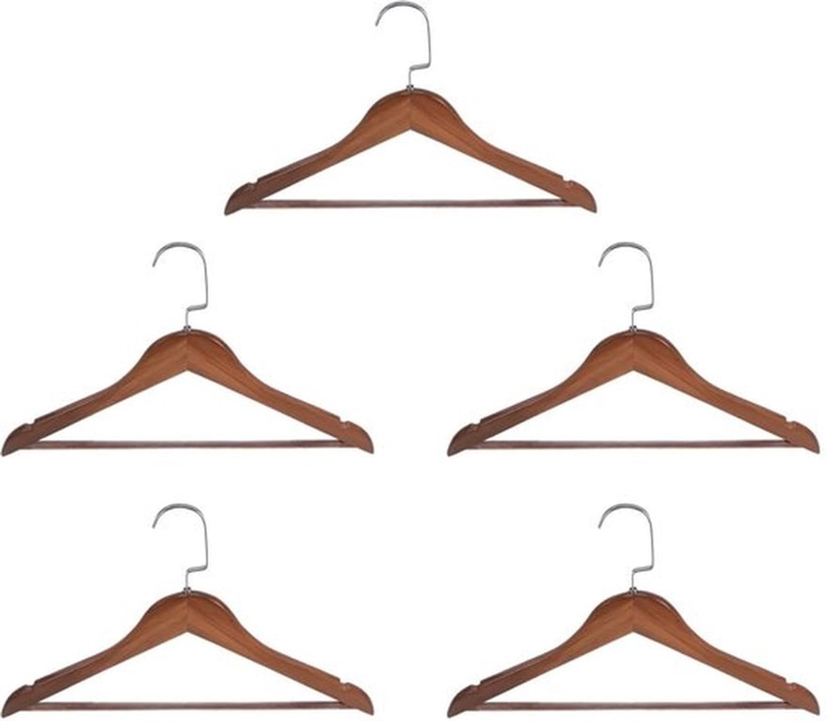 5 stuks B17 massief houten kledinghangers 380 mm lengte U-vormige retro kledinghanger met roestvrijstalen haken voor jas, broek, shirt