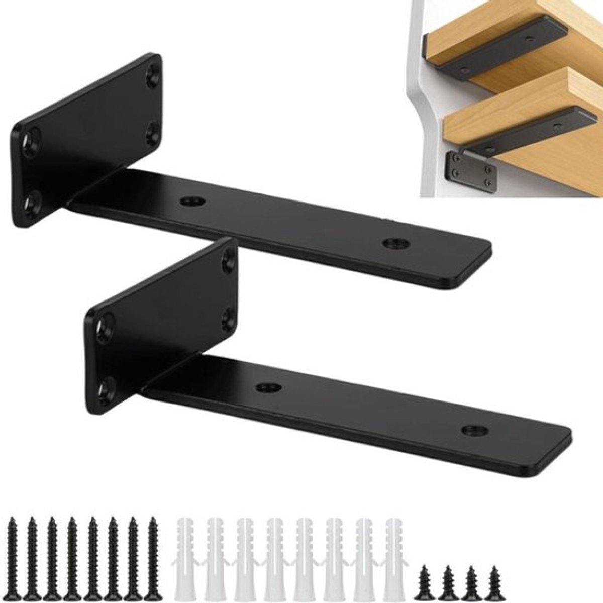 2 stuks - Plankdragers dik - verborgen wanddragers - rustieke industriële plankdragers - met een moderne ijzeren afwerking - 15×0,5 cm - Zwart