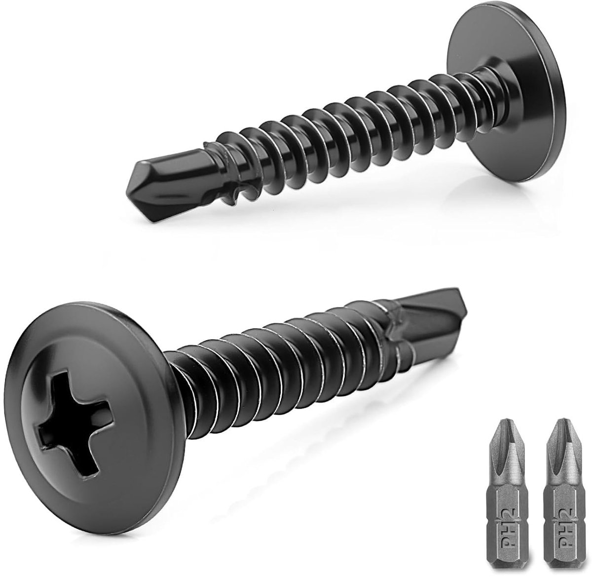 SnelShoppen - Pack van 100 Zwarte Zelftappende Schroeven 4.8 x 19 mm RVS Met Kruiskop en 2 Stuks PH2 Boor voor Metaal en Hout