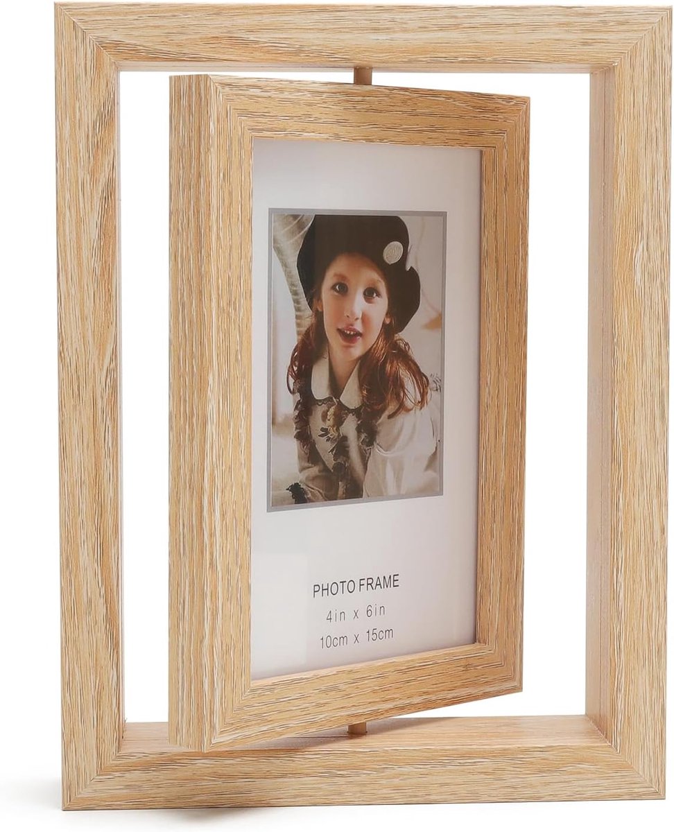 SnelShoppen - Rotating Photo Frame 10x15 cm - Dubbelzijdig Houten Fotolijst voor 2 Foto's - Perfect als Cadeau voor Moeder, Familie, Bruiloft en Feest
