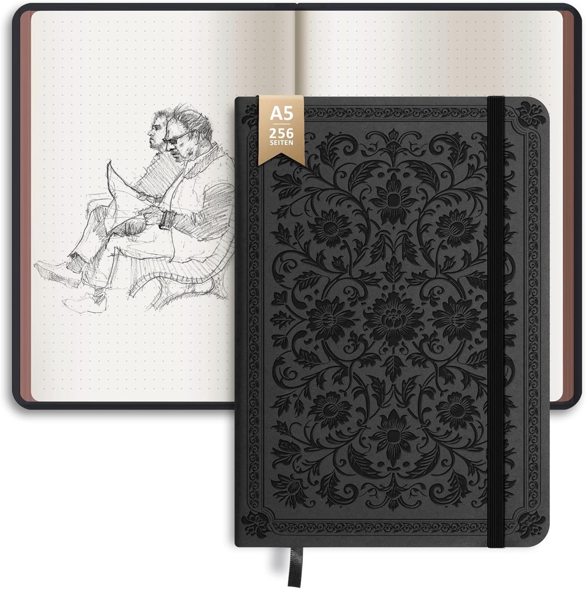 SnelShoppen - Dotted A5 Notebook Hardcover Bullet Journal - 256 Pagina's - Dotted 120gsm Papier - Vintage PU Leer - Aesthetic Notitieboek voor Doodlin