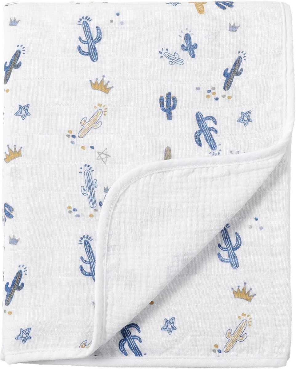 SnelShoppen - 100% Organic Cotton Muslin Baby Blanket 100x100 cm - Cactus - Ideaal voor Swaddling, Pram Covers en Lichtgewicht Kinderddekens - Perfect