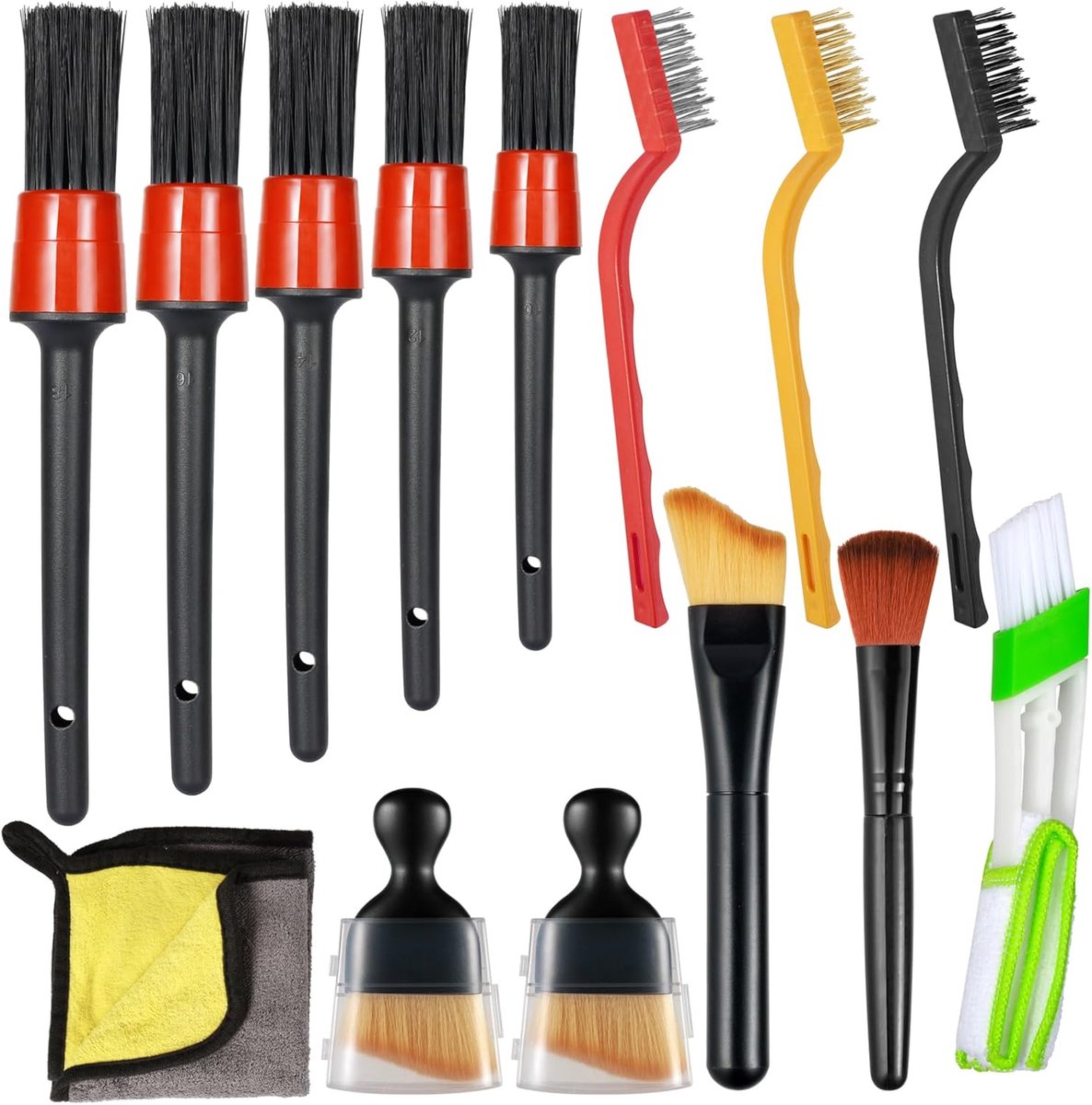 Thijox - 14 Stuks Auto Detailing Reinigingsborstels Kit, Auto Interieur Wasgereedschap Set, Automotive Detail Borstels, Autoreinigingsset voor Dashboa